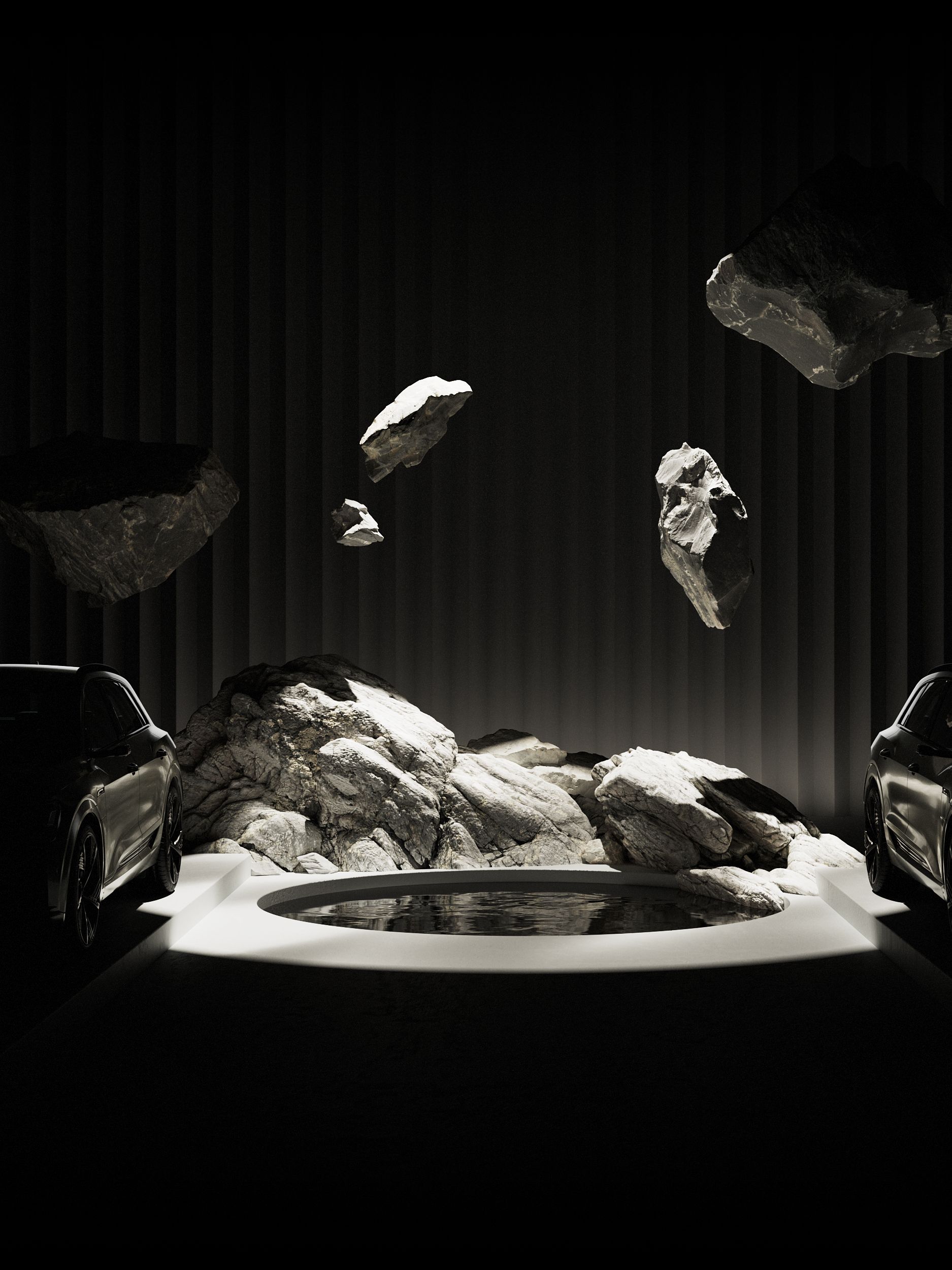 Leteči balvani med dvema avtomobiloma