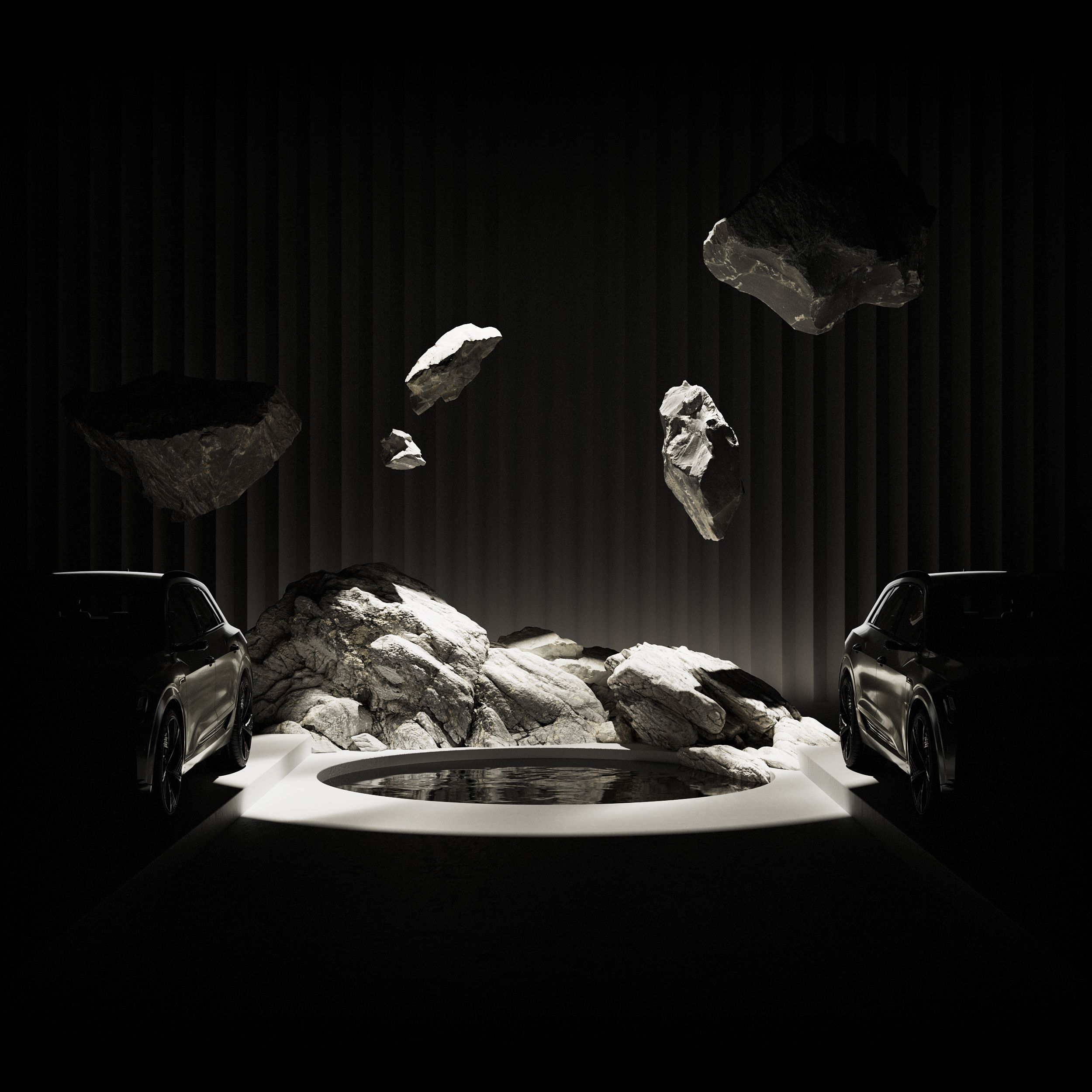 Leteči balvani med dvema avtomobiloma