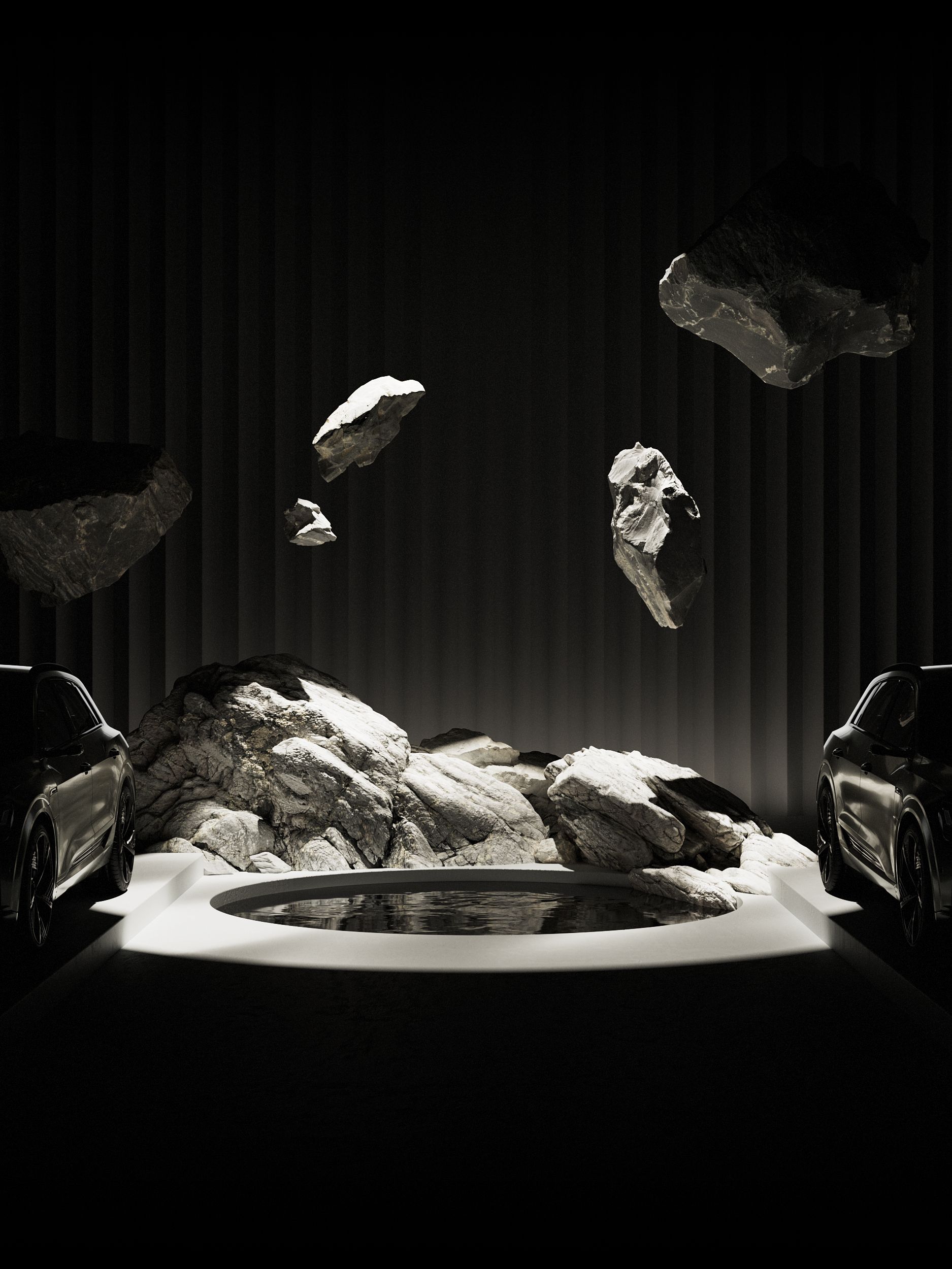 Leteči balvani med dvema avtomobiloma