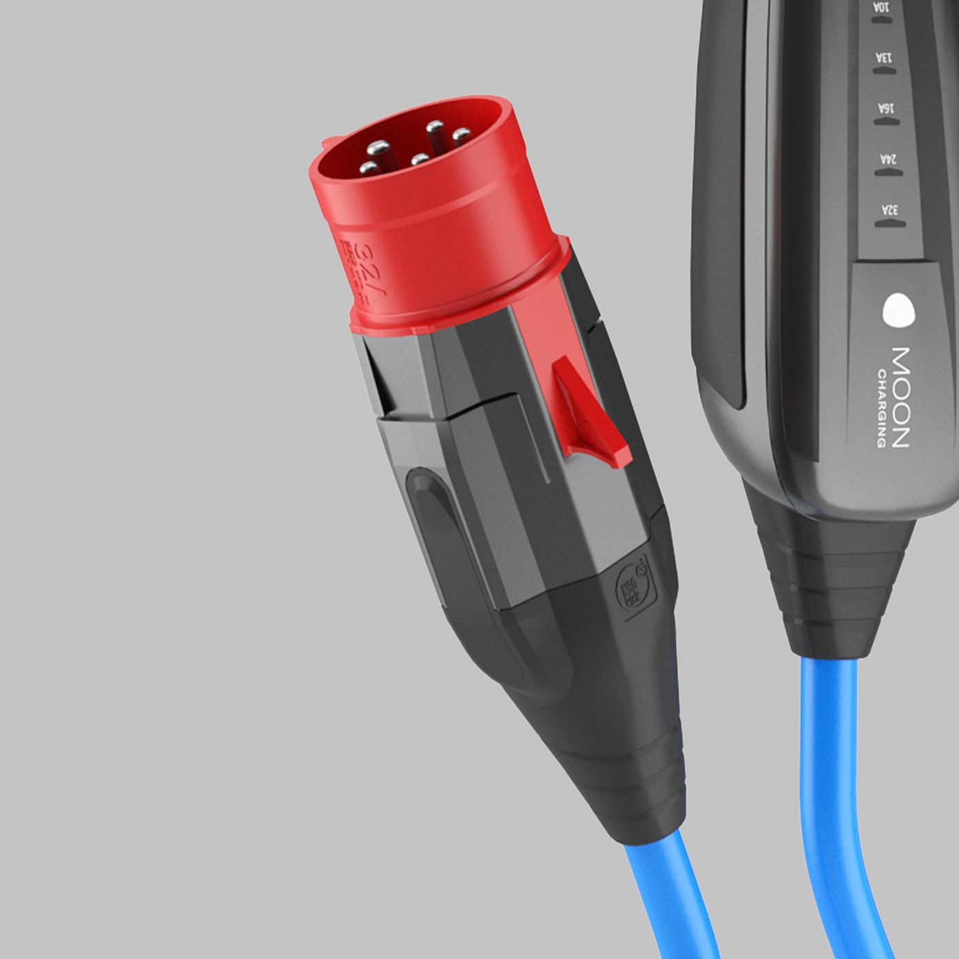 Povečan pogled na priključek MOON POWER2Go polnilnega kabla.